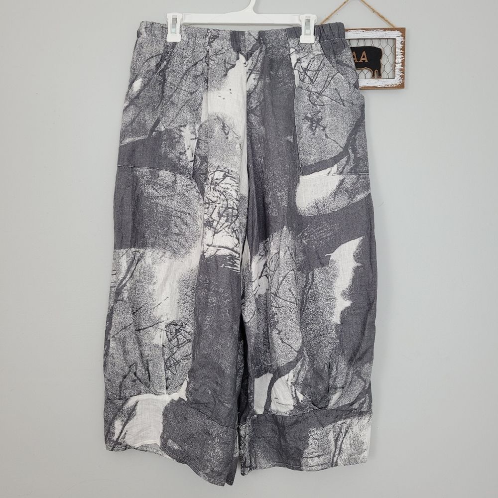LUUKAA 20Y0210 Gray Linen Lagonlook Boho Pants Size US 14